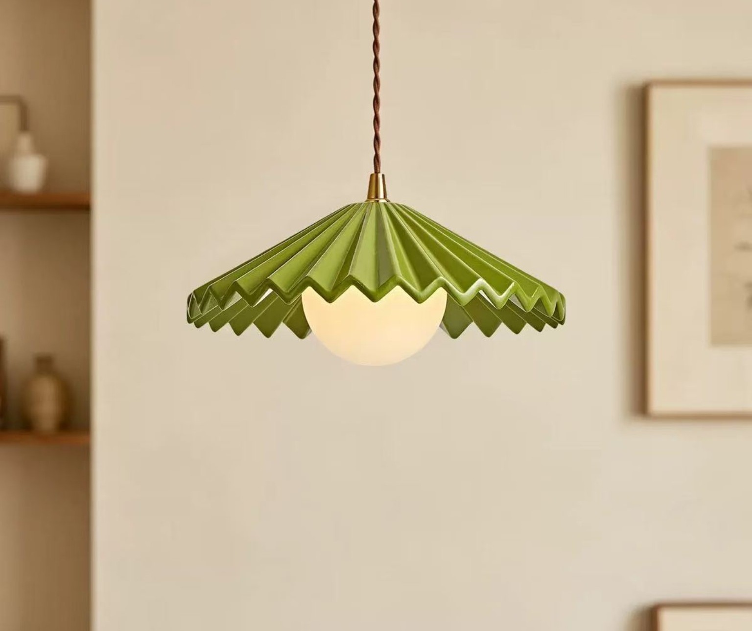 Green Pleated Petal Pendant Light 095