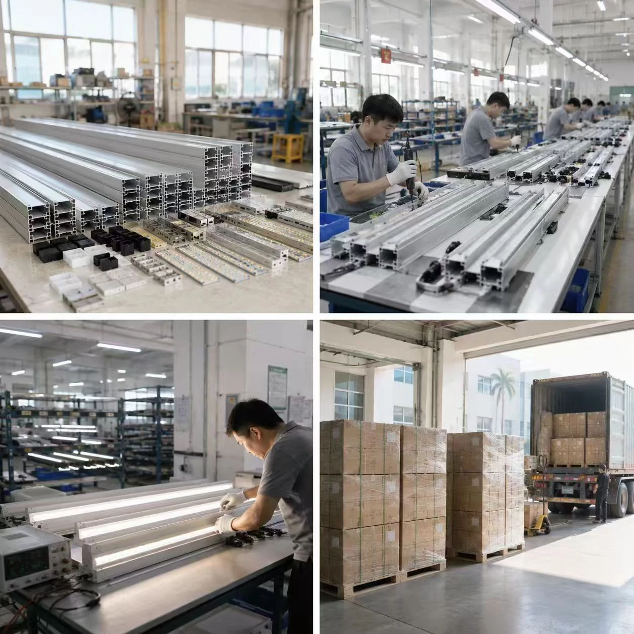 Fanxing Lighting materials, component preparation, assembly, testing and export shipment workshop