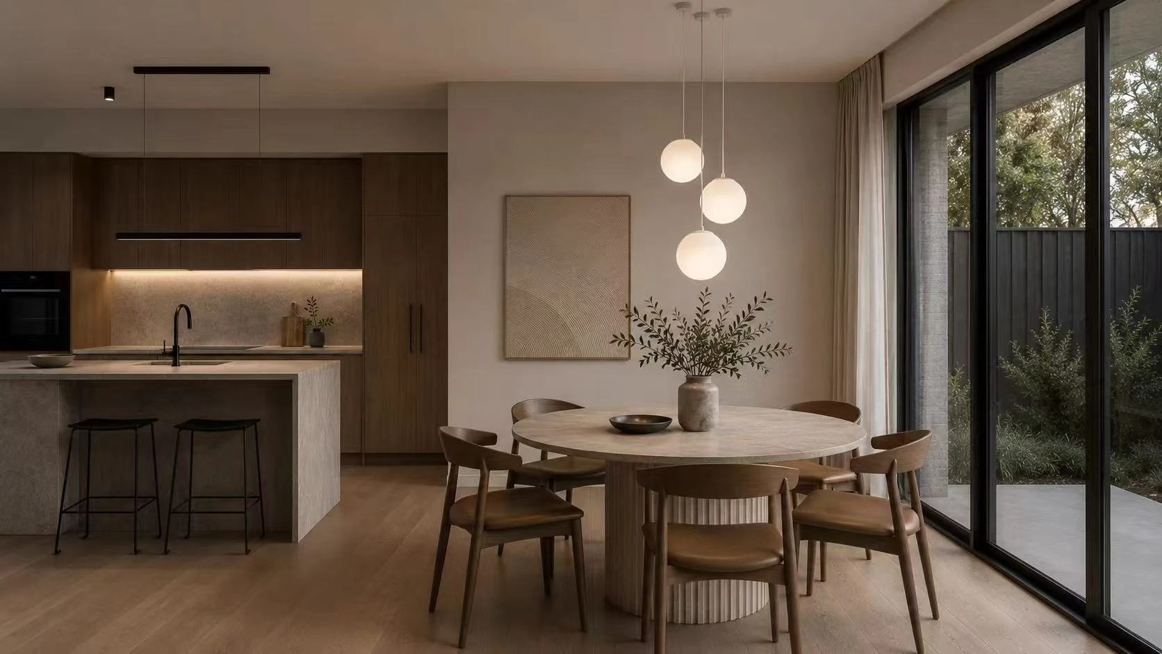 Hotel interior with layered decorative lighting